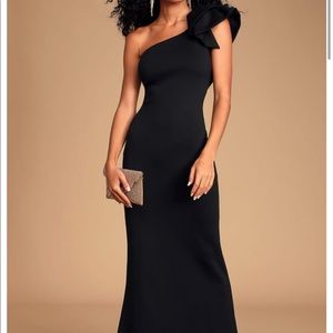 Lulus one shoulder ruffle detail black gown